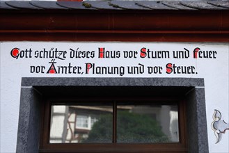 Lettering above a front door, request, prayer, protection, offices, taxes, tax office, Cochem,