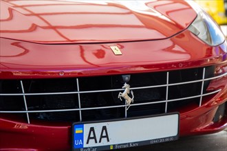 Close-up of a red Ferrari FF (seen at the Ellwanger Berge motorway service area,