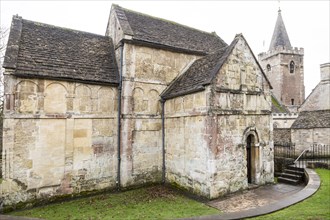 Exterior walls of Saxon building church of Saint Laurence, Bradford on Avon, Wiltshire, England, UK