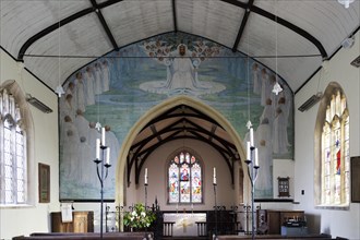 Painting above the chancel arch depicting a scene from the Apocalypse, probably late Victorian in