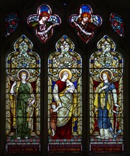 Stained glass window, Shimpling church, Suffolk, England, UK c 1890 by Powell, Faith Hope and