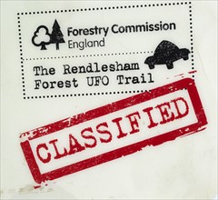 UFO information at supposed landing site, Rendlesham Forest, Suffolk, England, UK