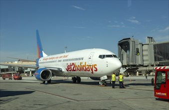Boeing 737-8K5 Jet2Holidays plane at Malaga airport, Spain, Jet 2 package holidays charter plane,