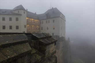 Winter atmosphere at the mountain fortress. Georgenburg Castle, Koenigstein, Saxony, Germany,