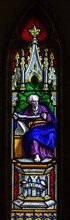 Stained glass window in church of Saint Margaret of Antioch, Leigh Delamere, Wiltshire, England, UK