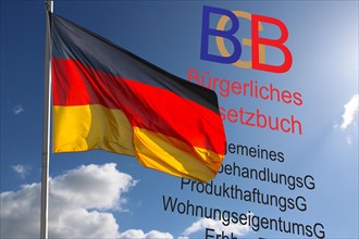 Symbolic image: Civil Code (BGB) in front of a blue sky with the German flag