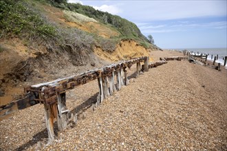 Remnants of old coastal defences and groynes most 1940s anti-invasion military structures, Bawdsey,