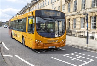 Volvo B7RLE Wright Eclipse 2 Discover First bus service to Warminster, Great Pulteney Street, Bath,