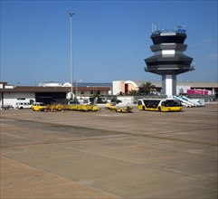 Airport control tower and terminal building, Faro, Algarve, Portugal, Europe