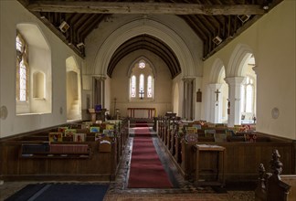 Interior of historic village parish church at Kenton, Suffolk, England, UK