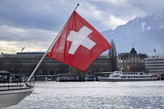Ship Swiss flag Lucerne, Switzerland, Europe