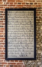 Village parish church Culpho, Suffolk, England, UK, prayer board with the Creed