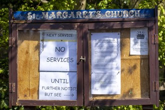 No Services church closed until further notice signs due to Coronavirus Covid-19, UK April 2020