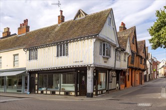 Historic Tudor buildings St Nicholas and Silent Street corner, Ipswich, Suffolk, England, UK