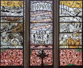 Stained glass memorial window 1918-2018 First World War centenary, Chelsworth church, Suffolk,