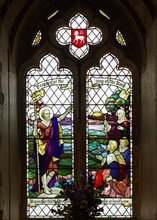 Stained glass window Brantham church, Suffolk, England, UK c 1920s Saint John the Baptist, Repent