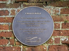 Chaveywell spring information notice plaque, Calne, Wiltshire, England, UK 19th century town water