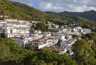 View over whitewashed buildings in village of Mijas, Costa del Sol, Malaga province, Andalusia,