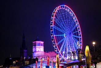 Ferris wheel on the Rhine, night shot, Duesseldorf, Germany, Europe