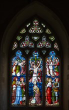 Victorian 19th century stained glass window, church of Bradfield Combust, Suffolk, England, UK,