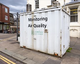 Air quality monitoring unit in city centre, Norwich, Norfolk, England, UK