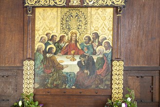 Village parish church Parham, Suffolk, England, UK altar reredos painting Last Supper