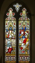 Stained glass window c1876, 'Breaking bread' 'their eyes were opened', Great Bealings church,