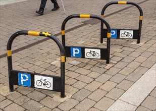 Bicycle parking area in town centre of Newbury, Berkshire, England, UK without any bikes parked