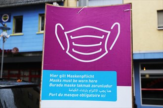 Sign indicating the masked pilgrimage in the city centre of Ludwigshafen (Rhineland-Palatinate)