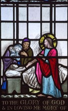 Raising of the daughter of Jairus, stained glass window by Margaret Edith Aldrich Rope (1891-1988),