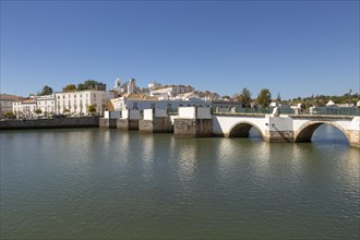 Ponte Romana de Tavira, Roman Bridge spanning the River Gilao, town of Tavira, Algarve, Portugal,