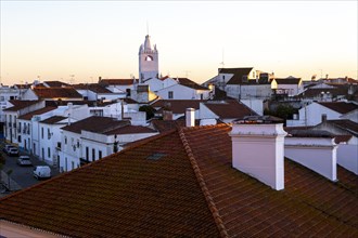 View over rooftops of buildings in village of Alvito, Beja District, Baixo Alentejo, Portugal,