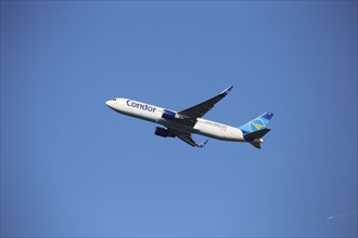 A Condor passenger aircraft takes off from Frankfurt Airport