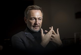 Christian Lindner (FDP), Federal Minister of Finance, recorded during an interview in his office at