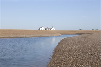 Bungalow house 'The Beacons' at risk of coastal erosion, close to the sea, Shingle Street, Suffolk,
