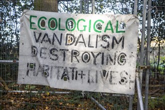 HS2 construction site Crackley Woods, Kenilworth, Warwickshire, England, UK, November 2020 protest