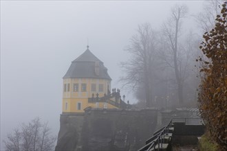 Winter atmosphere at the mountain fortress. Friedrichsburg (Christiansburg), Koenigstein, Saxony,
