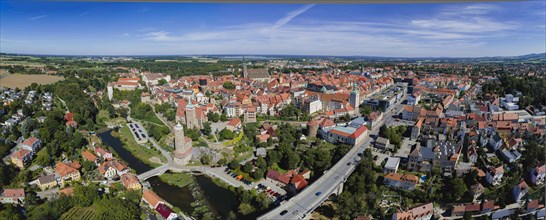 Old town of Bautzen with sights, water art, cathedral and Ortenburg castle, Bautzen, Saxony,