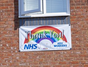 Thank You NHS Key Wrokers banner sign on house, UK, 2020