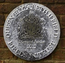 Queen Elizabeth II Fields in Trust Diamond Jubilee 2012 plaque, Calne, Wiltshire, England, Uk