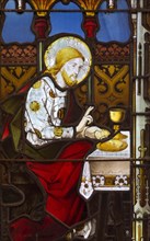 Christ breaking bread at Emmaus stained glass window, Church of Saint Andrew, Little Glemham,