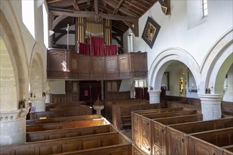 Historic interior of Saint John the Baptist church, Mildenhall, Wiltshire, England, UK