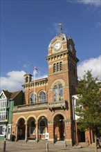 Town hall tower town centre of Hungerford, Berkshire, England, UK built 1870 by Ernest Prestwick