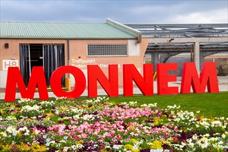 BUGA (Federal Garden Show) Mannheim 2023: The word MONNEM is written in large letters in Spinelli