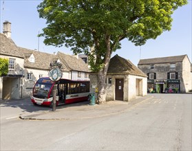 Pulhams bus service to Cheltenham in Northleach, Gloucestershire, Cotswolds, England, UK
