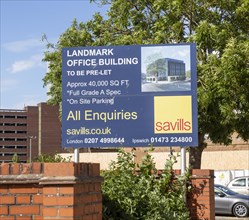 Savills estate agent advertising sign commercial property office building, Ipswich, Suffolk,
