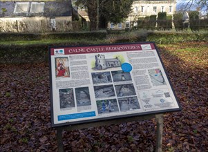 Information board notice about Calne Castle Rediscovered archaeology, Calne, Wiltshire, England, UK