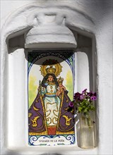 Small niche image of Virgin Mary, Virgen De la Pena, Mijas, Malaga province, Andalusia, Spain,