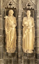 Stone carved reredos figures Saint Helena and Saint Paul, church of Saint Andrew, Bramfield,