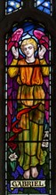 Stained glass window of Angel Gabriel, Great Cheverell, Wiltshire, England, Uk Mary Lowndes 1920